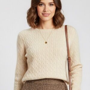 TWEEDS 100% Cashmere Quiet Luxury Cable Knit Sweater - Off-White/Ivory Large